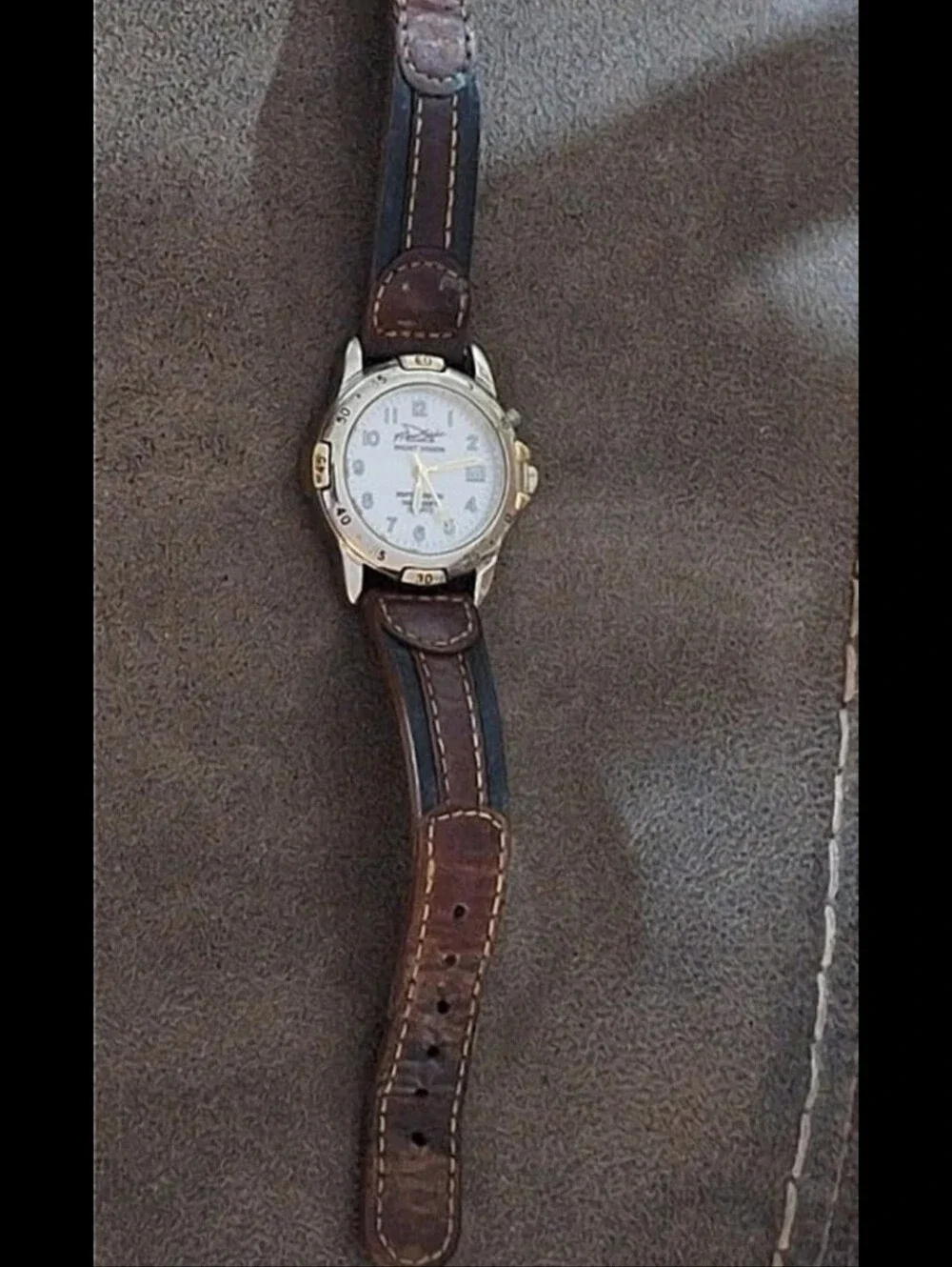 1980s Men's FreeStyle Night Vision Watch With Brown Genuine Leather Band
